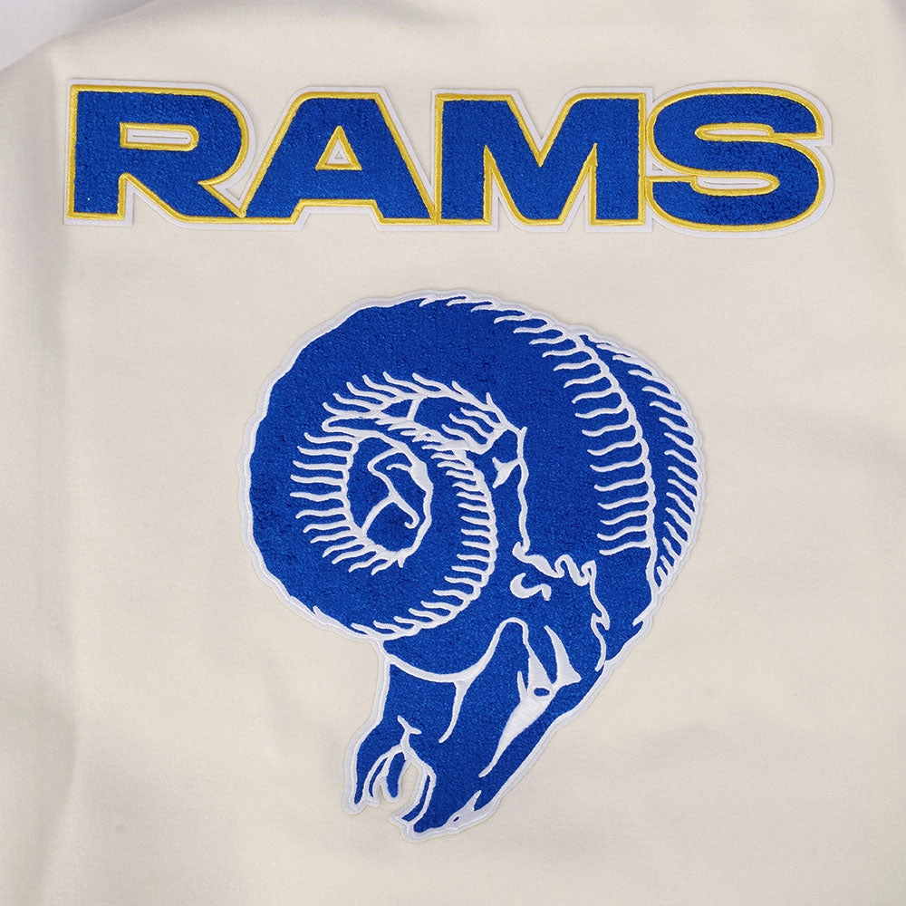NFL LOS ANGELES RAMS RETRO CLASSIC MEN'S RIB WOOL VARSITY JACKET (EGGSHELL/ROYAL BLUE)