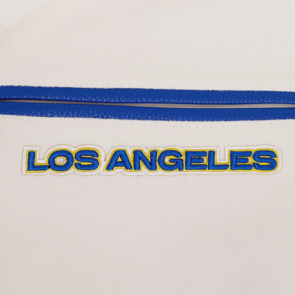 NFL LOS ANGELES RAMS RETRO CLASSIC MEN'S RIB WOOL VARSITY JACKET (EGGSHELL/ROYAL BLUE)