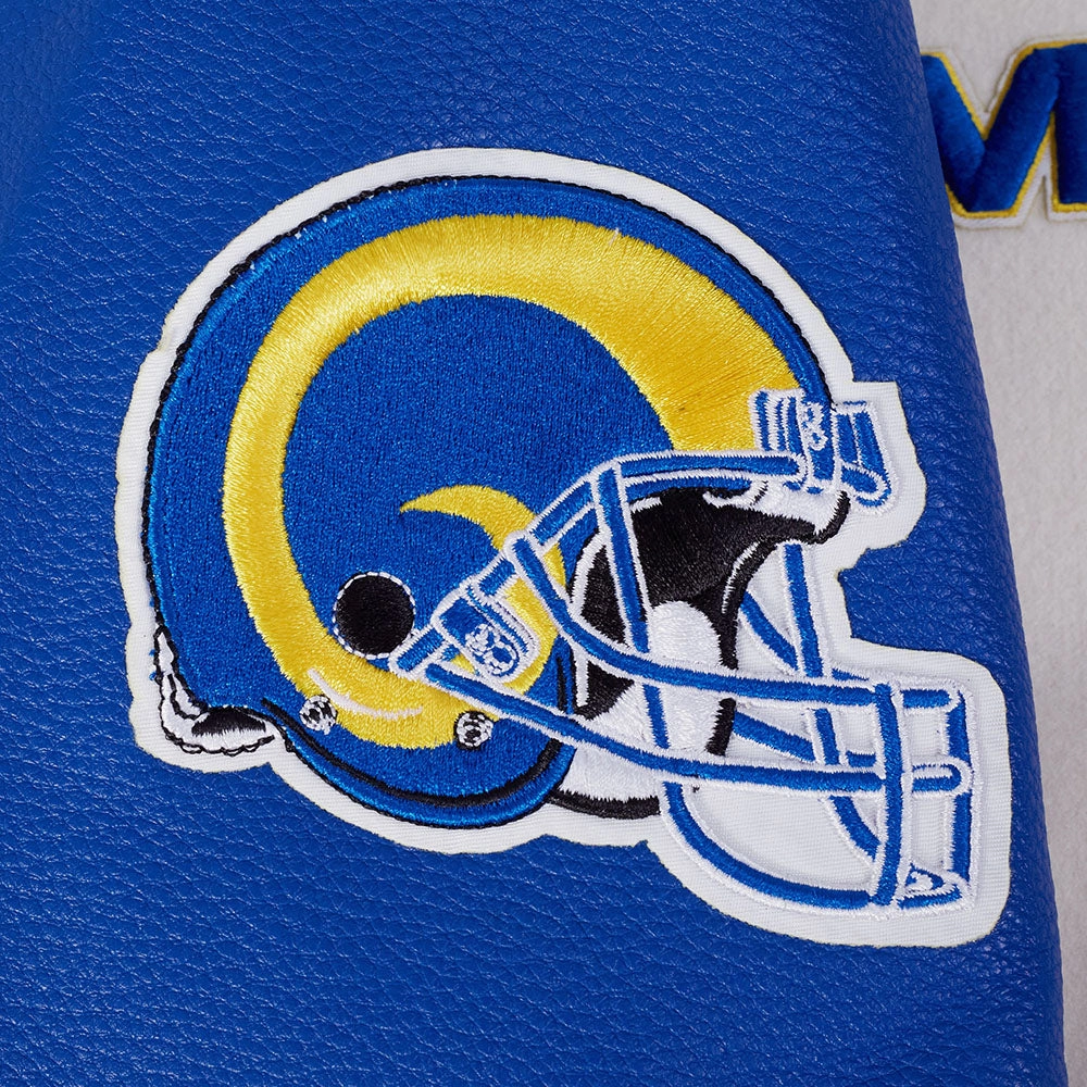 NFL LOS ANGELES RAMS RETRO CLASSIC MEN'S RIB WOOL VARSITY JACKET (EGGSHELL/ROYAL BLUE)