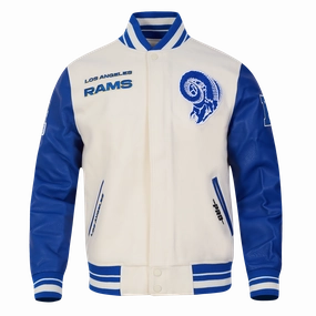 NFL LOS ANGELES RAMS RETRO CLASSIC MEN'S RIB WOOL VARSITY JACKET (EGGSHELL/ROYAL BLUE)