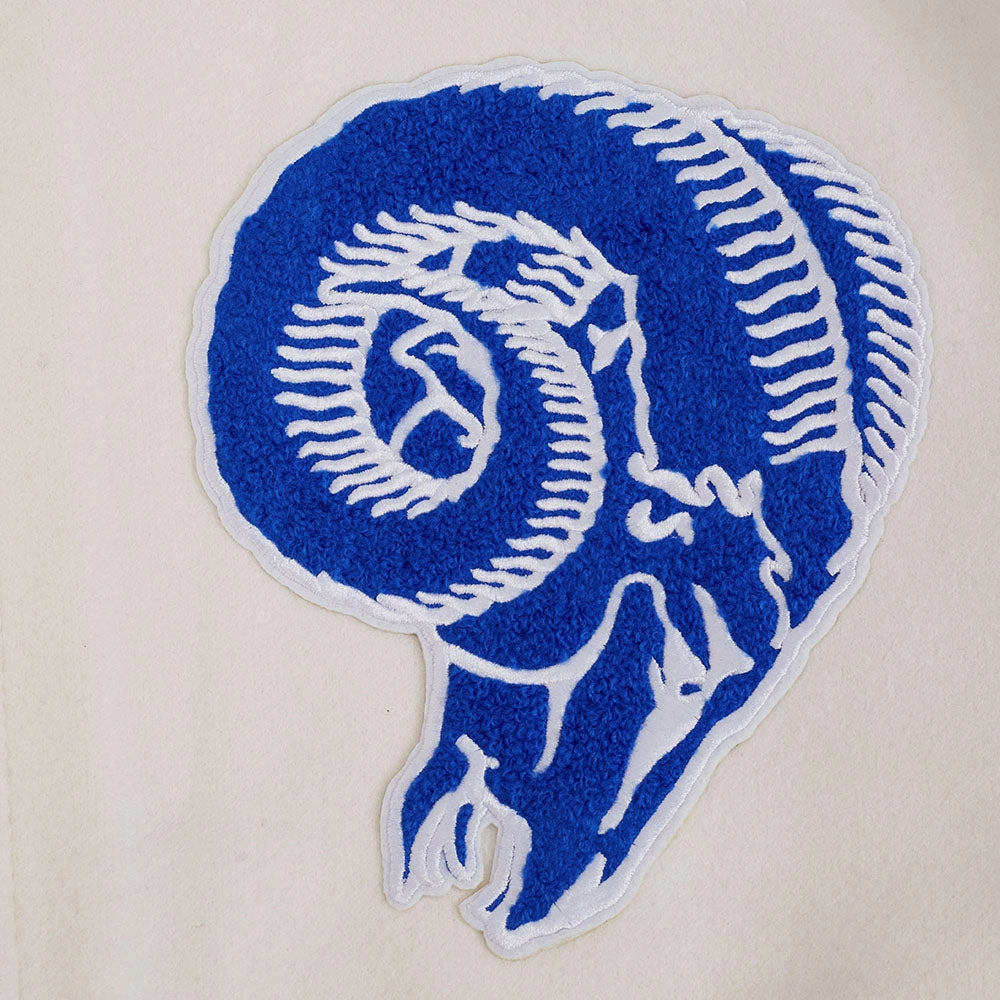 NFL LOS ANGELES RAMS RETRO CLASSIC MEN'S RIB WOOL VARSITY JACKET (EGGSHELL/ROYAL BLUE)