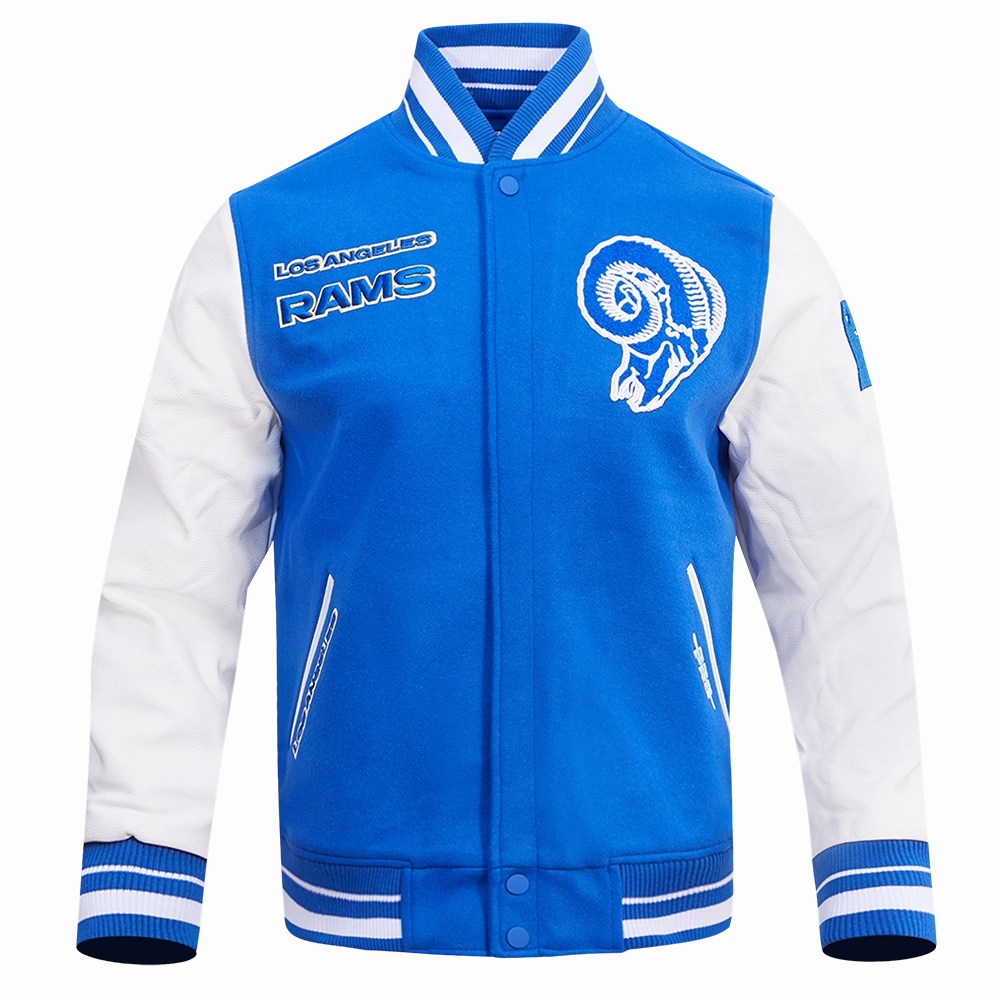 NFL LOS ANGELES RAMS RETRO CLASSIC MEN'S RIB WOOL VARSITY JACKET (ROYAL BLUE/WHITE)