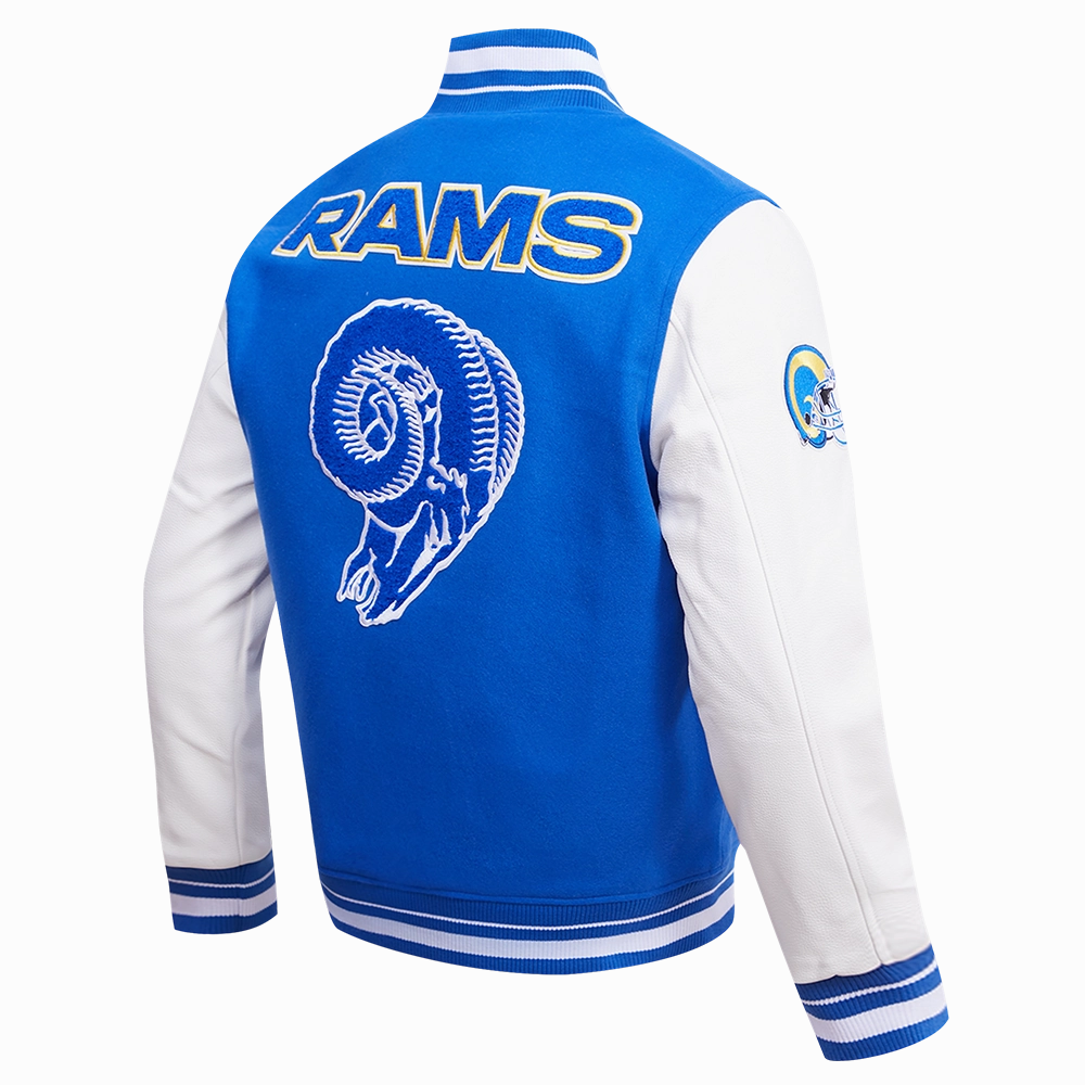 NFL LOS ANGELES RAMS RETRO CLASSIC MEN'S RIB WOOL VARSITY JACKET (ROYAL BLUE/WHITE)