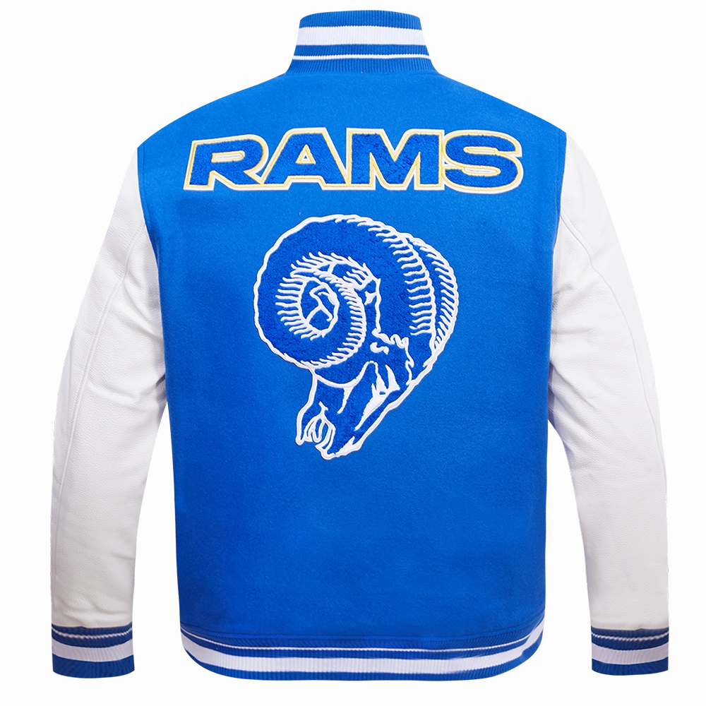 NFL LOS ANGELES RAMS RETRO CLASSIC MEN'S RIB WOOL VARSITY JACKET (ROYAL BLUE/WHITE)