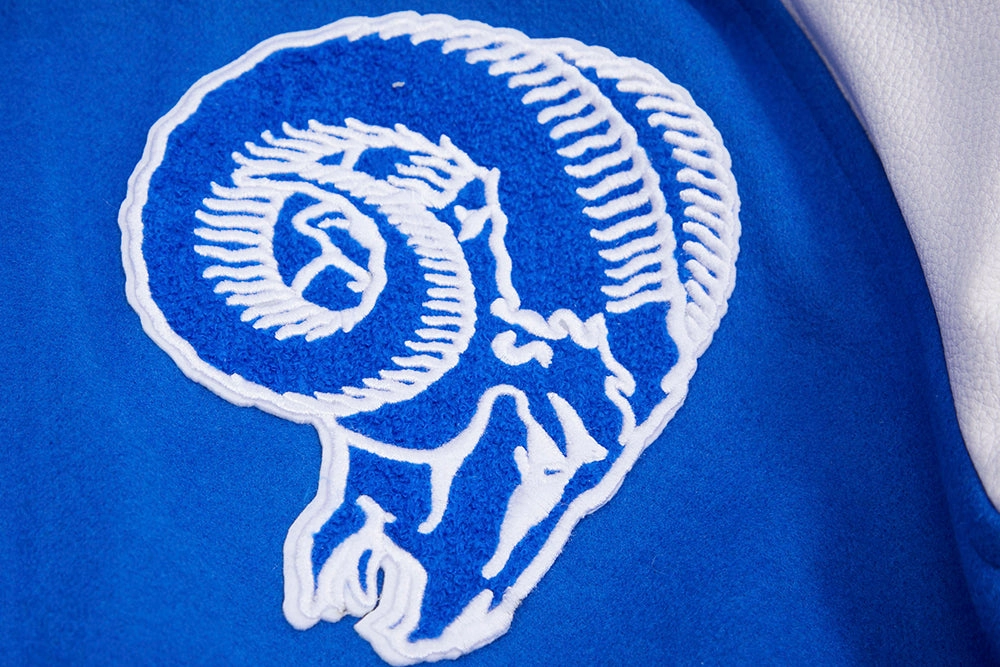 NFL LOS ANGELES RAMS RETRO CLASSIC MEN'S RIB WOOL VARSITY JACKET (ROYAL BLUE/WHITE)