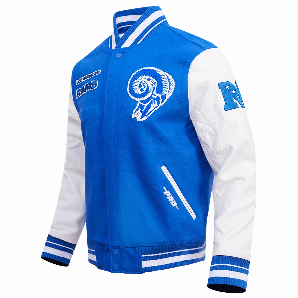 NFL LOS ANGELES RAMS RETRO CLASSIC MEN'S RIB WOOL VARSITY JACKET (ROYAL BLUE/WHITE)