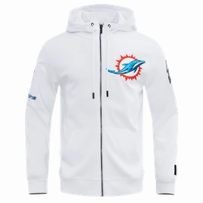NFL MIAMI DOLPHINS CLASSIC CHENILLE MEN'S DK FULL ZIP PULLOVER HOODIE (WHITE)