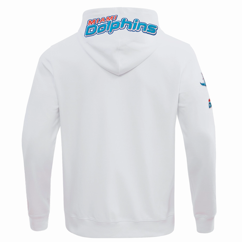 NFL MIAMI DOLPHINS CLASSIC CHENILLE MEN'S DK FULL ZIP PULLOVER HOODIE (WHITE)