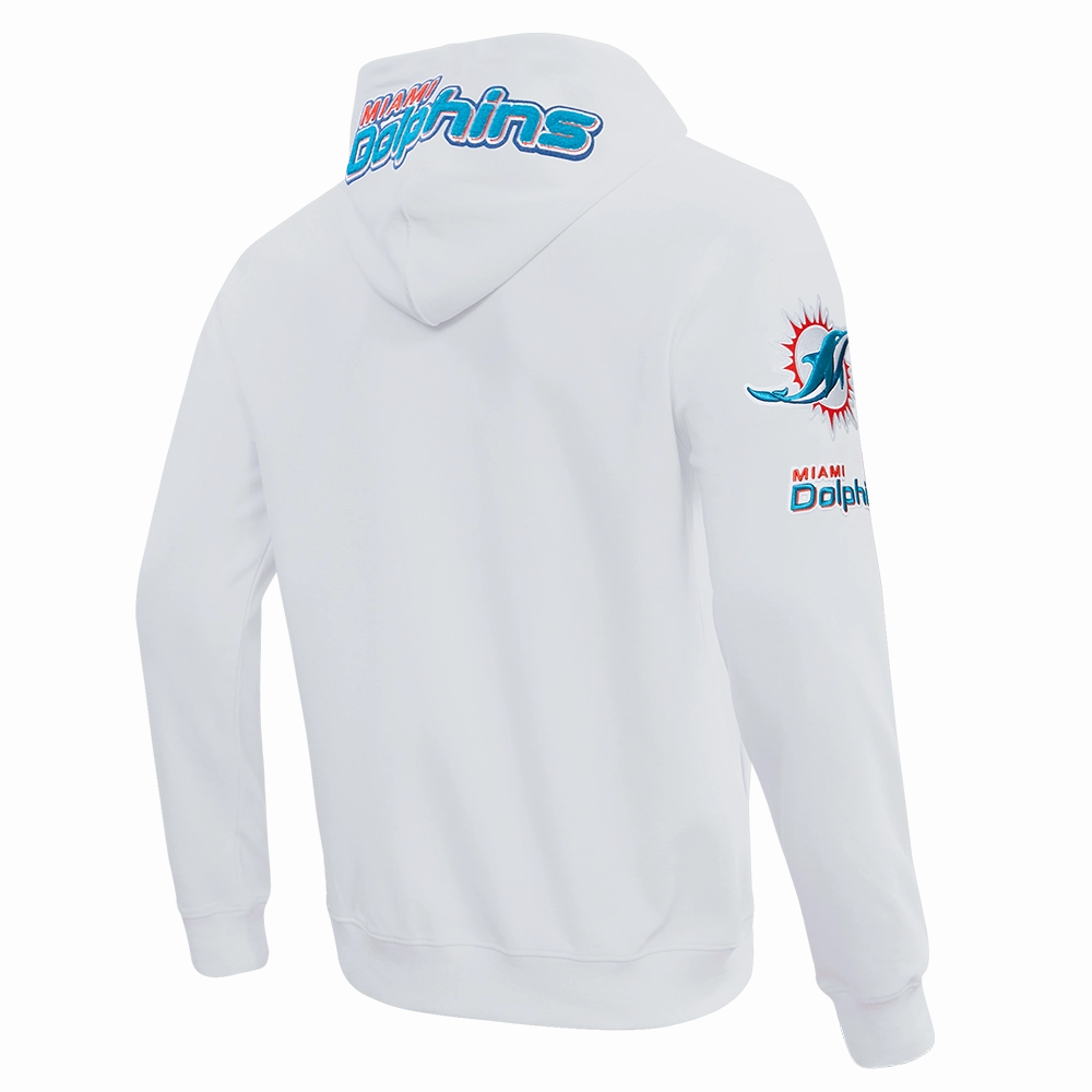 NFL MIAMI DOLPHINS CLASSIC CHENILLE MEN'S DK FULL ZIP PULLOVER HOODIE (WHITE)