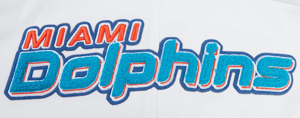 NFL MIAMI DOLPHINS CLASSIC CHENILLE MEN'S DK FULL ZIP PULLOVER HOODIE (WHITE)