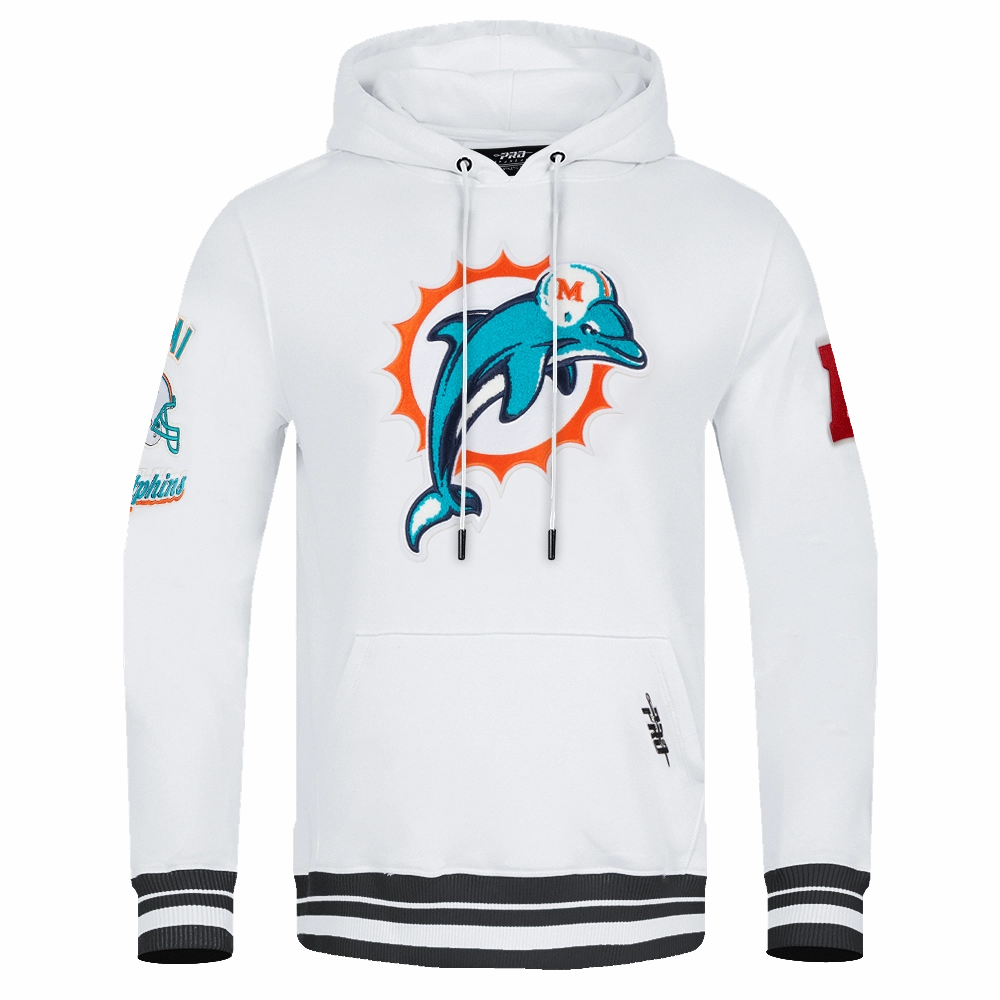 NFL MIAMI DOLPHINS RETRO CLASSIC MEN'S PULLOVER HOODIE (WHITE/BLACK)