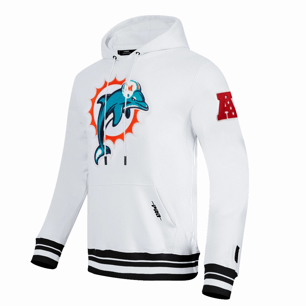 NFL MIAMI DOLPHINS RETRO CLASSIC MEN'S PULLOVER HOODIE (WHITE/BLACK)