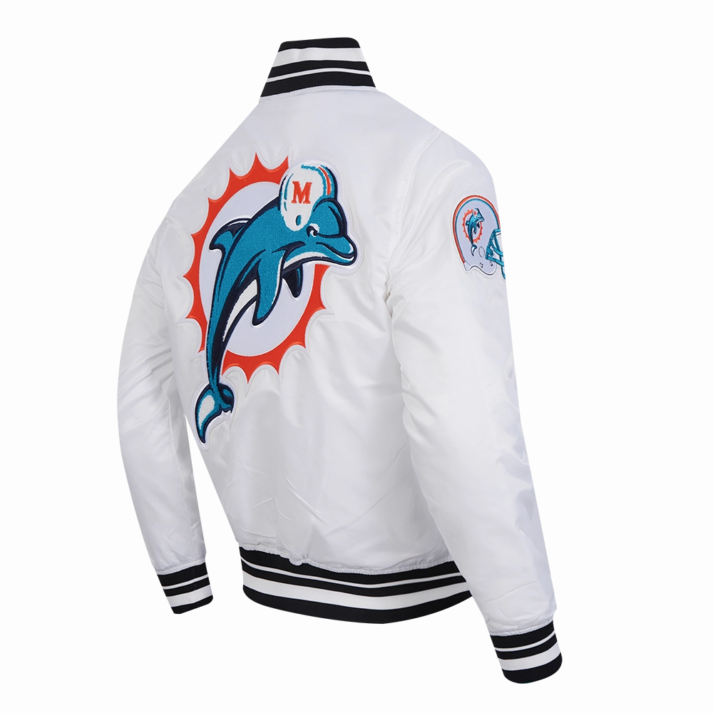 NFL MIAMI DOLPHINS RETRO CLASSIC MEN'S RIB SATIN JACKET (WHITE/BLACK)