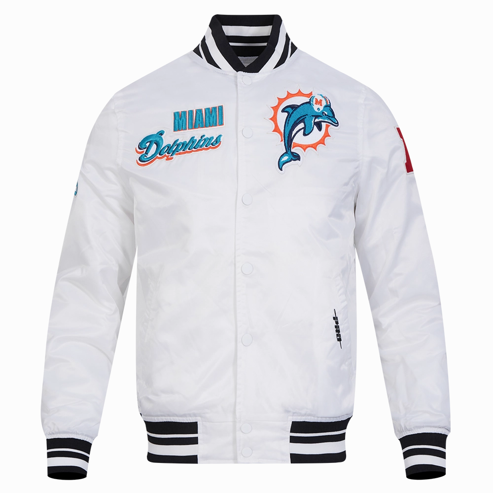 NFL MIAMI DOLPHINS RETRO CLASSIC MEN'S RIB SATIN JACKET (WHITE/BLACK)
