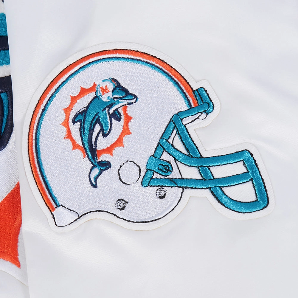 NFL MIAMI DOLPHINS RETRO CLASSIC MEN'S RIB SATIN JACKET (WHITE/BLACK)