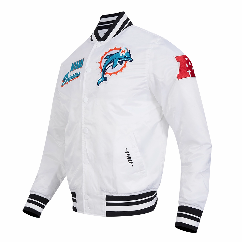 NFL MIAMI DOLPHINS RETRO CLASSIC MEN'S RIB SATIN JACKET (WHITE/BLACK)