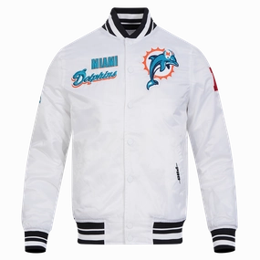 NFL MIAMI DOLPHINS RETRO CLASSIC MEN'S RIB SATIN JACKET (WHITE/BLACK)