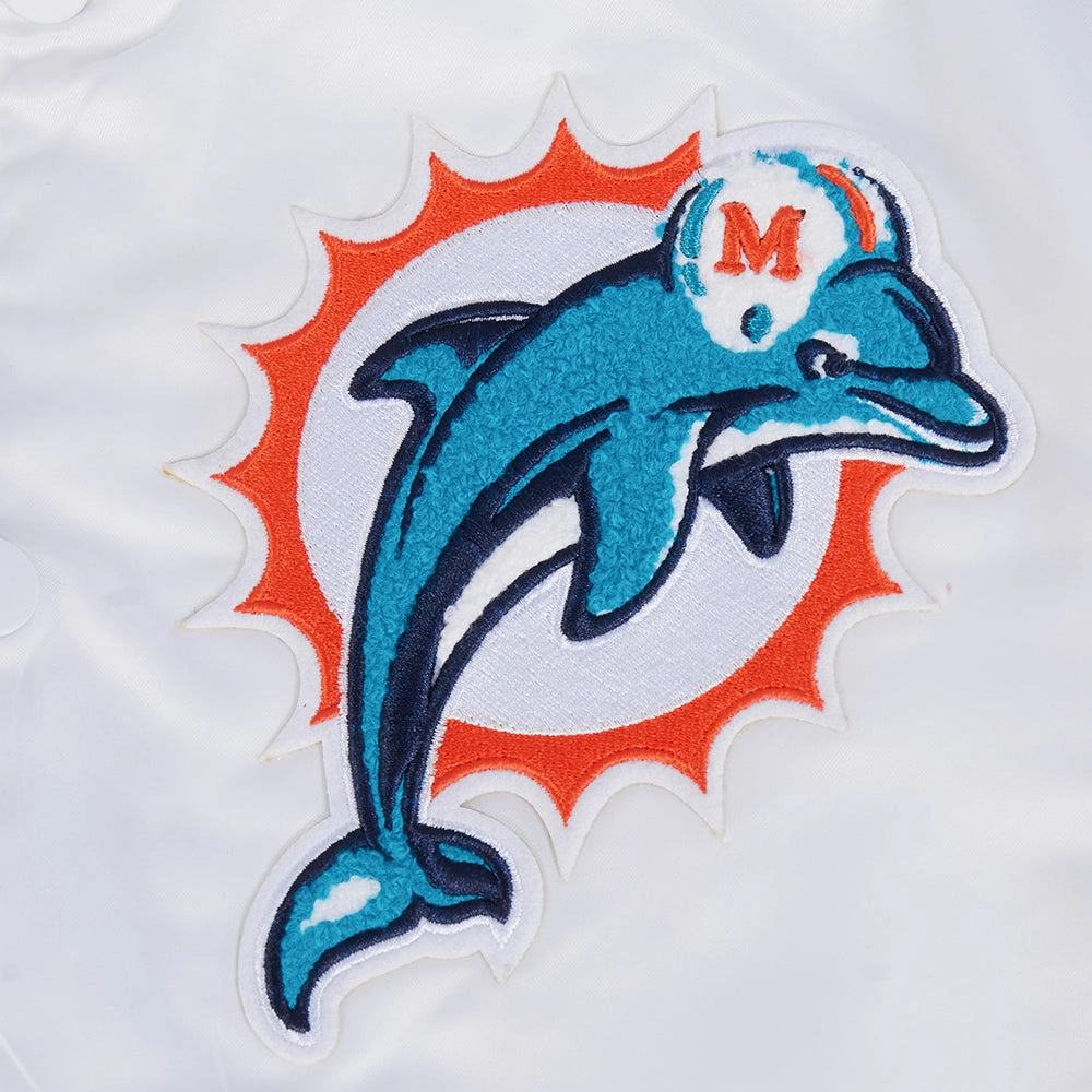 NFL MIAMI DOLPHINS RETRO CLASSIC MEN'S RIB SATIN JACKET (WHITE/BLACK)