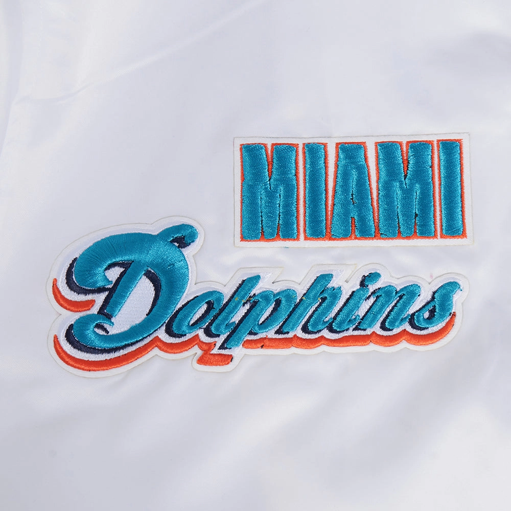 NFL MIAMI DOLPHINS RETRO CLASSIC MEN'S RIB SATIN JACKET (WHITE/BLACK)