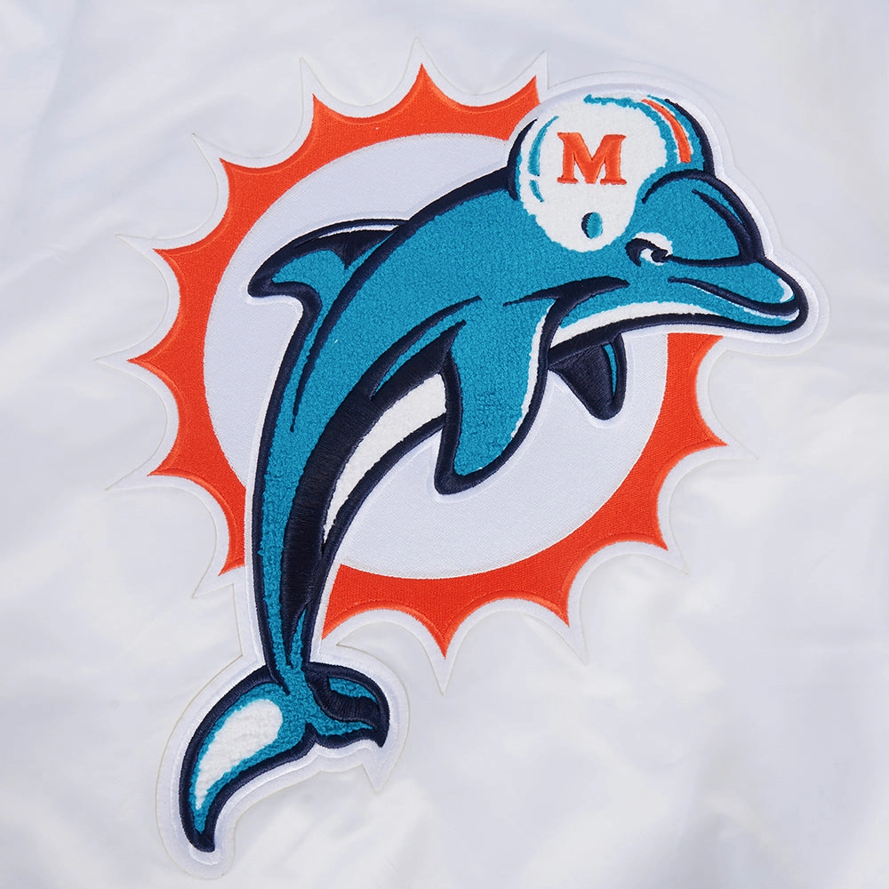 NFL MIAMI DOLPHINS RETRO CLASSIC MEN'S RIB SATIN JACKET (WHITE/BLACK)