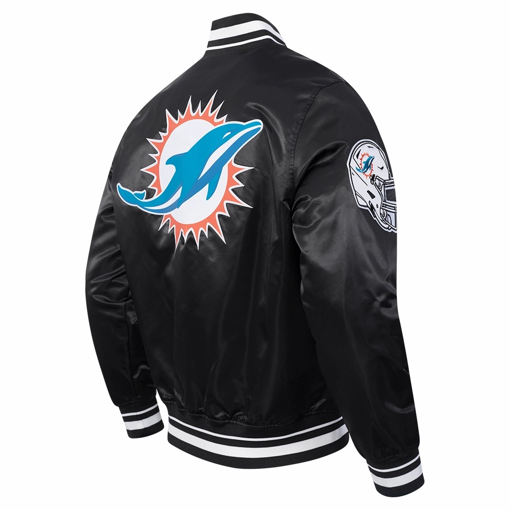 NFL MIAMI DOLPHINS SCRIPT TAIL MEN'S SATIN JACKET (BLACK)