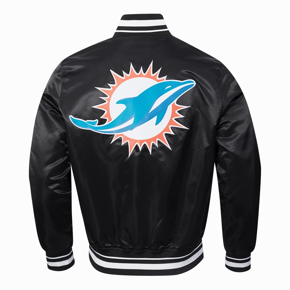 NFL MIAMI DOLPHINS SCRIPT TAIL MEN'S SATIN JACKET (BLACK)