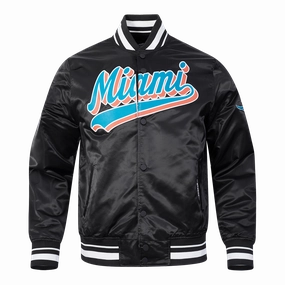 NFL MIAMI DOLPHINS SCRIPT TAIL MEN'S SATIN JACKET (BLACK)