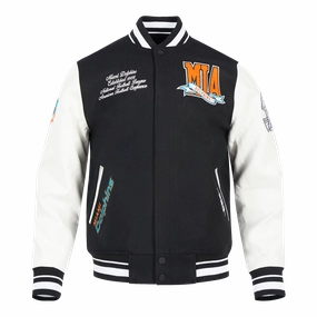 NFL MIAMI DOLPHINS TEAM PENNANTS MEN'S RIB WOOL VARSITY JACKET (BLACK/WHITE)