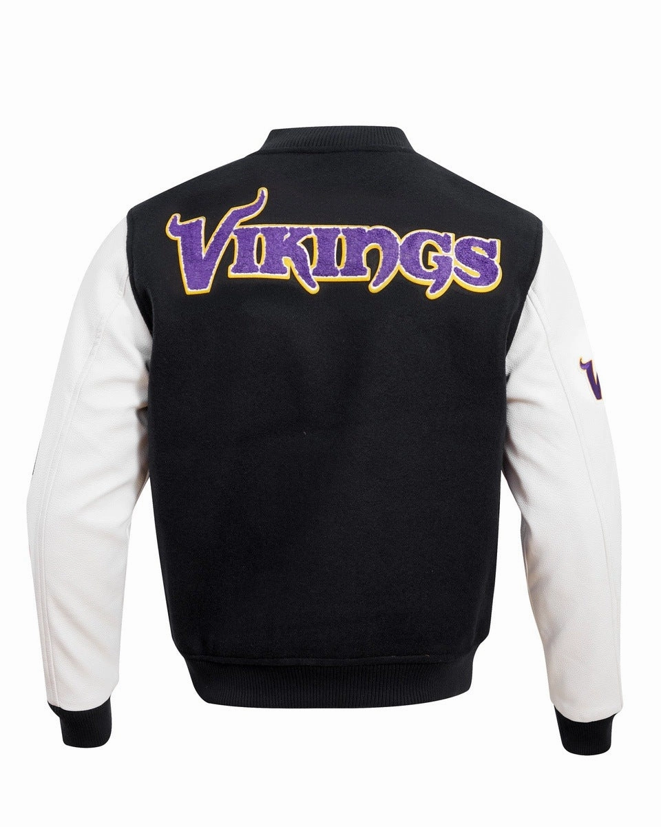 NFL MINNESOTA VIKINGS CLASSIC WOOL MEN'S VARSITY JACKET (BLACK/WHITE)