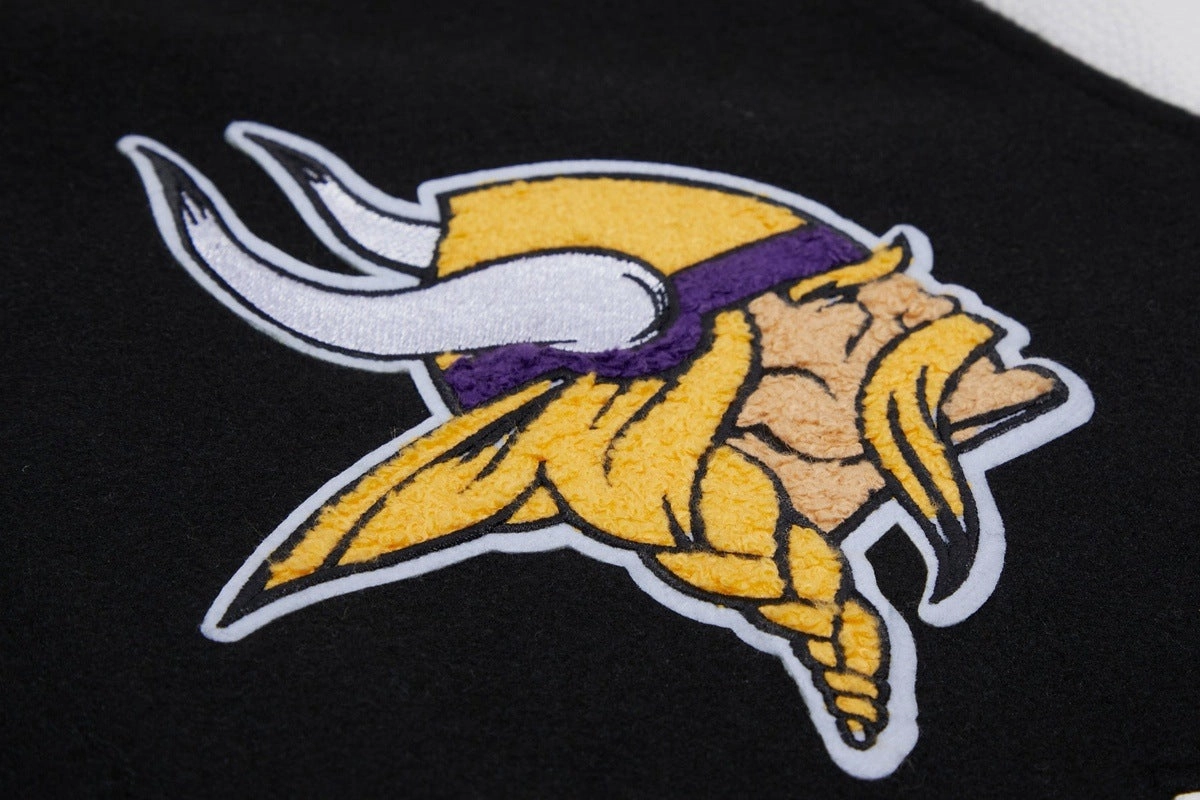 NFL MINNESOTA VIKINGS CLASSIC WOOL MEN'S VARSITY JACKET (BLACK/WHITE)