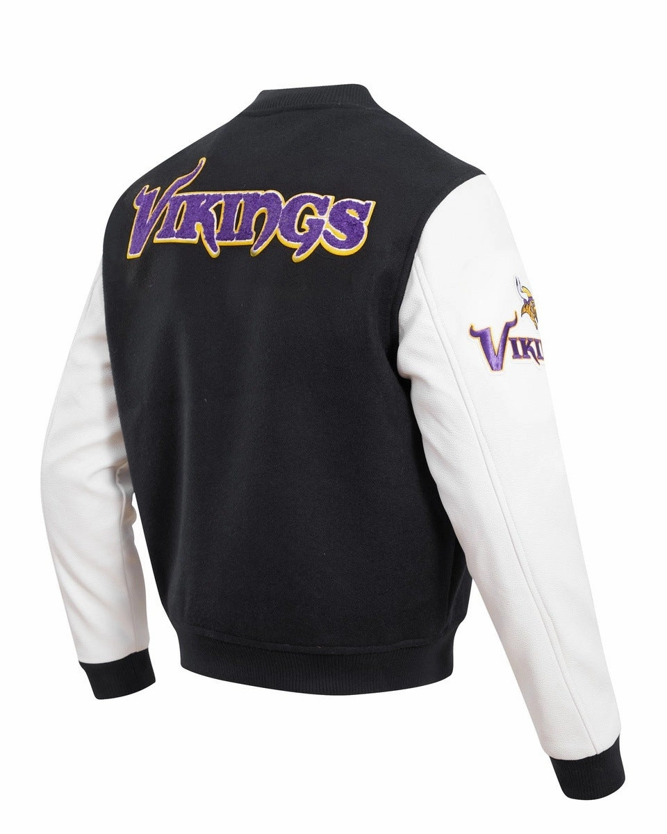 NFL MINNESOTA VIKINGS CLASSIC WOOL MEN'S VARSITY JACKET (BLACK/WHITE)