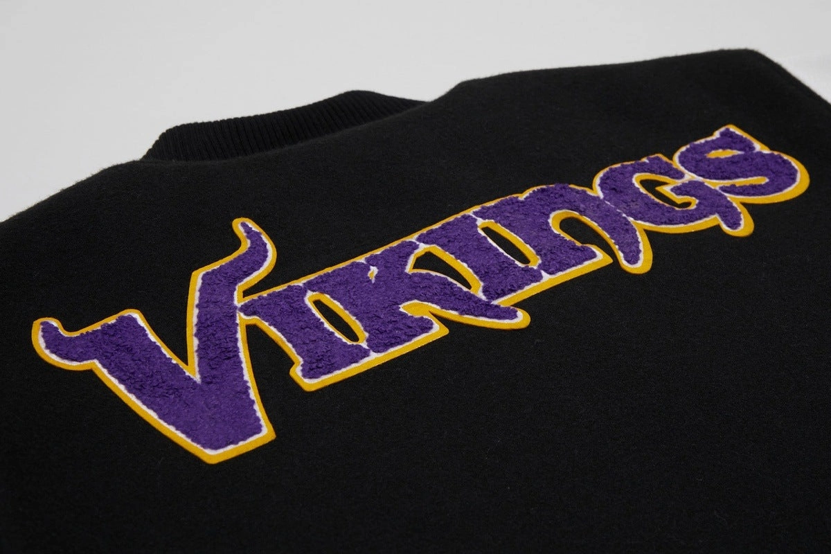 NFL MINNESOTA VIKINGS CLASSIC WOOL MEN'S VARSITY JACKET (BLACK/WHITE)
