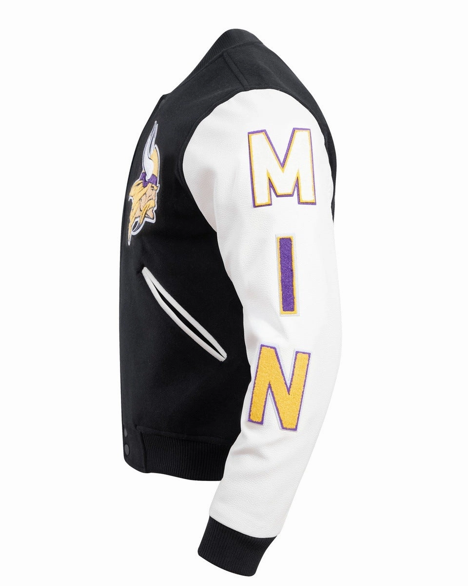 NFL MINNESOTA VIKINGS CLASSIC WOOL MEN'S VARSITY JACKET (BLACK/WHITE)
