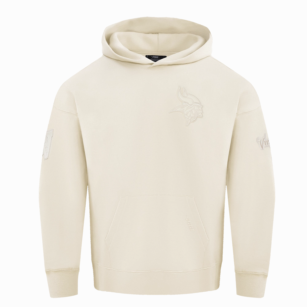 NFL MINNESOTA VIKINGS NEUTRAL MEN'S DROP SHOULDER PULLOVER HOODIE (EGGSHELL)