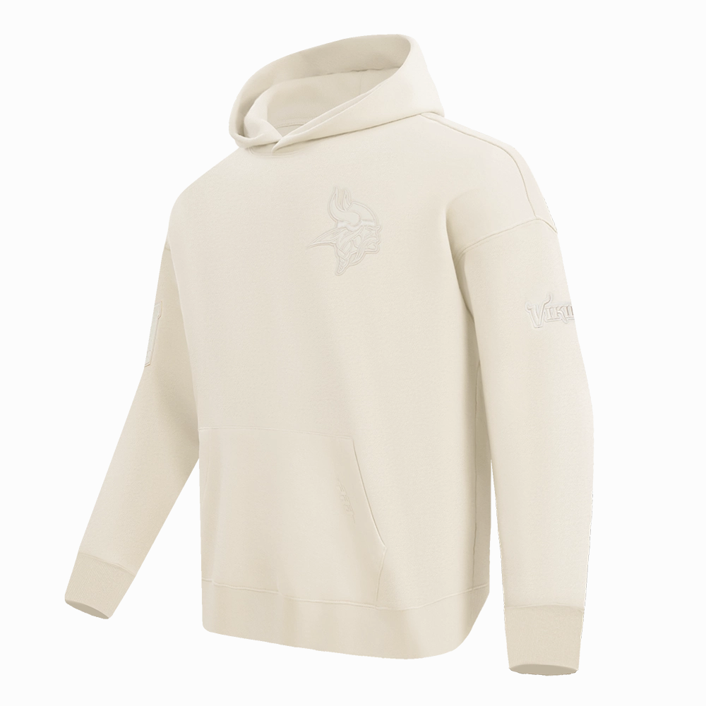 NFL MINNESOTA VIKINGS NEUTRAL MEN'S DROP SHOULDER PULLOVER HOODIE (EGGSHELL)