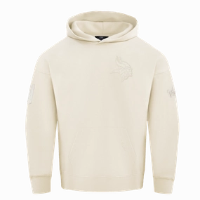 NFL MINNESOTA VIKINGS NEUTRAL MEN'S DROP SHOULDER PULLOVER HOODIE (EGGSHELL)