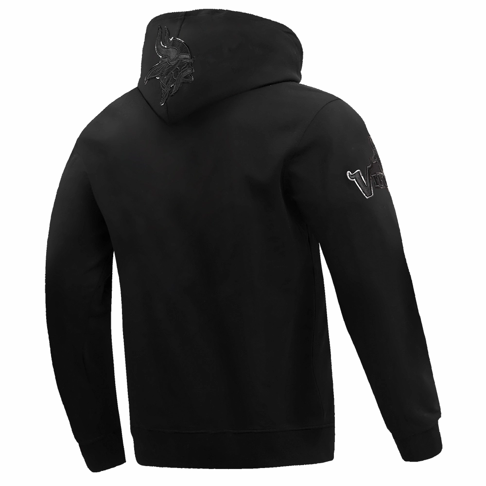 NFL MINNESOTA VIKINGS TRIPLE BLACK MEN'S DOUBLE KNIT PULLOVER HOODIE (TRIPLE BLACK MEN'S)