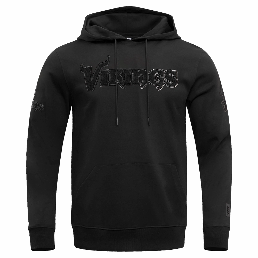 NFL MINNESOTA VIKINGS TRIPLE BLACK MEN'S DOUBLE KNIT PULLOVER HOODIE (TRIPLE BLACK MEN'S)