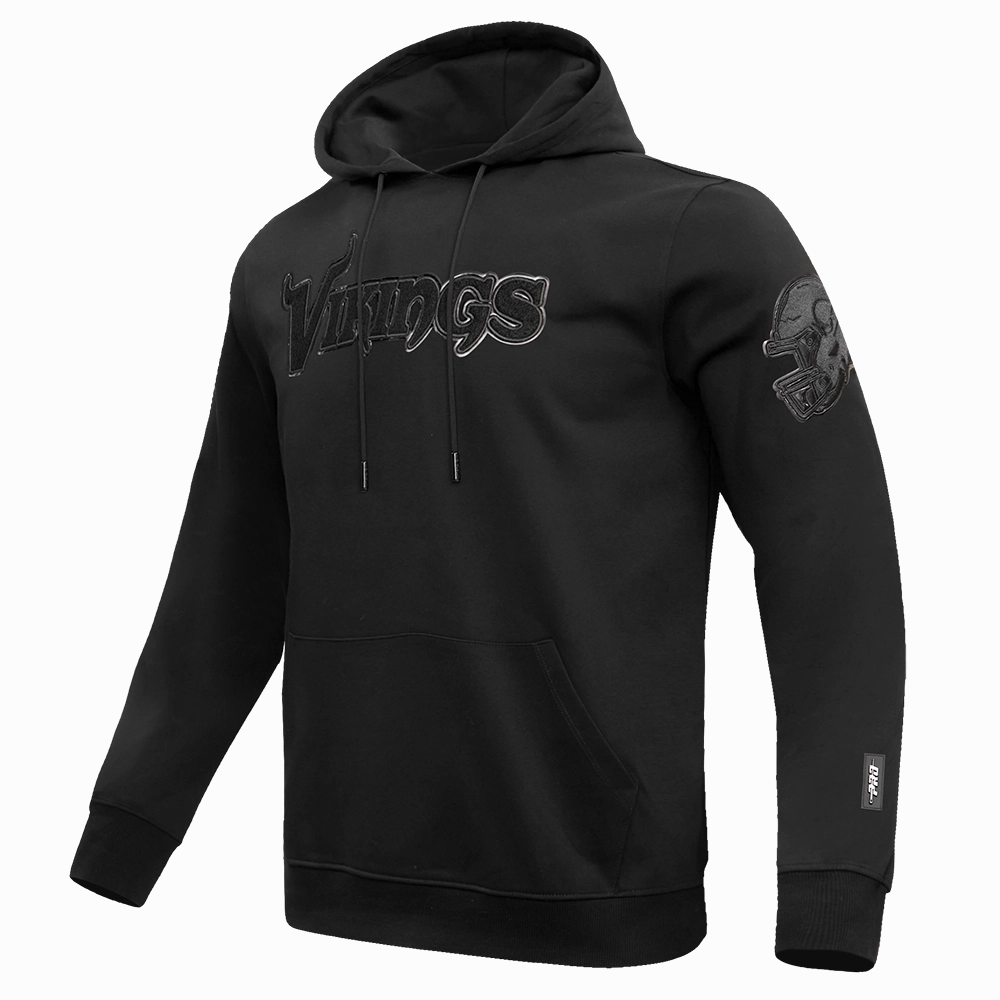 NFL MINNESOTA VIKINGS TRIPLE BLACK MEN'S DOUBLE KNIT PULLOVER HOODIE (TRIPLE BLACK MEN'S)