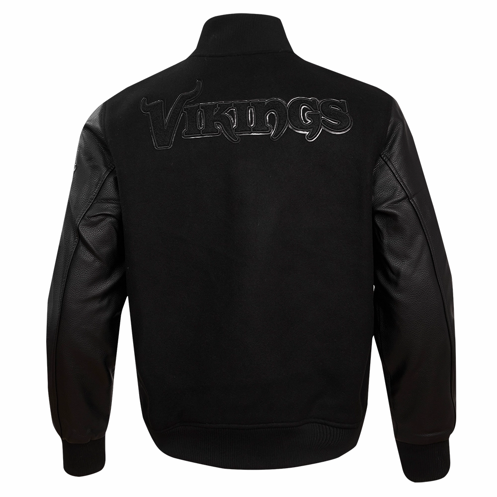 NFL MINNESOTA VIKINGS TRIPLE BLACK MEN'S WOOL VARSITY JACKET (TRIPLE BLACK MEN'S)