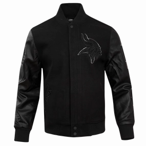 NFL MINNESOTA VIKINGS TRIPLE BLACK MEN'S WOOL VARSITY JACKET (TRIPLE BLACK MEN'S)