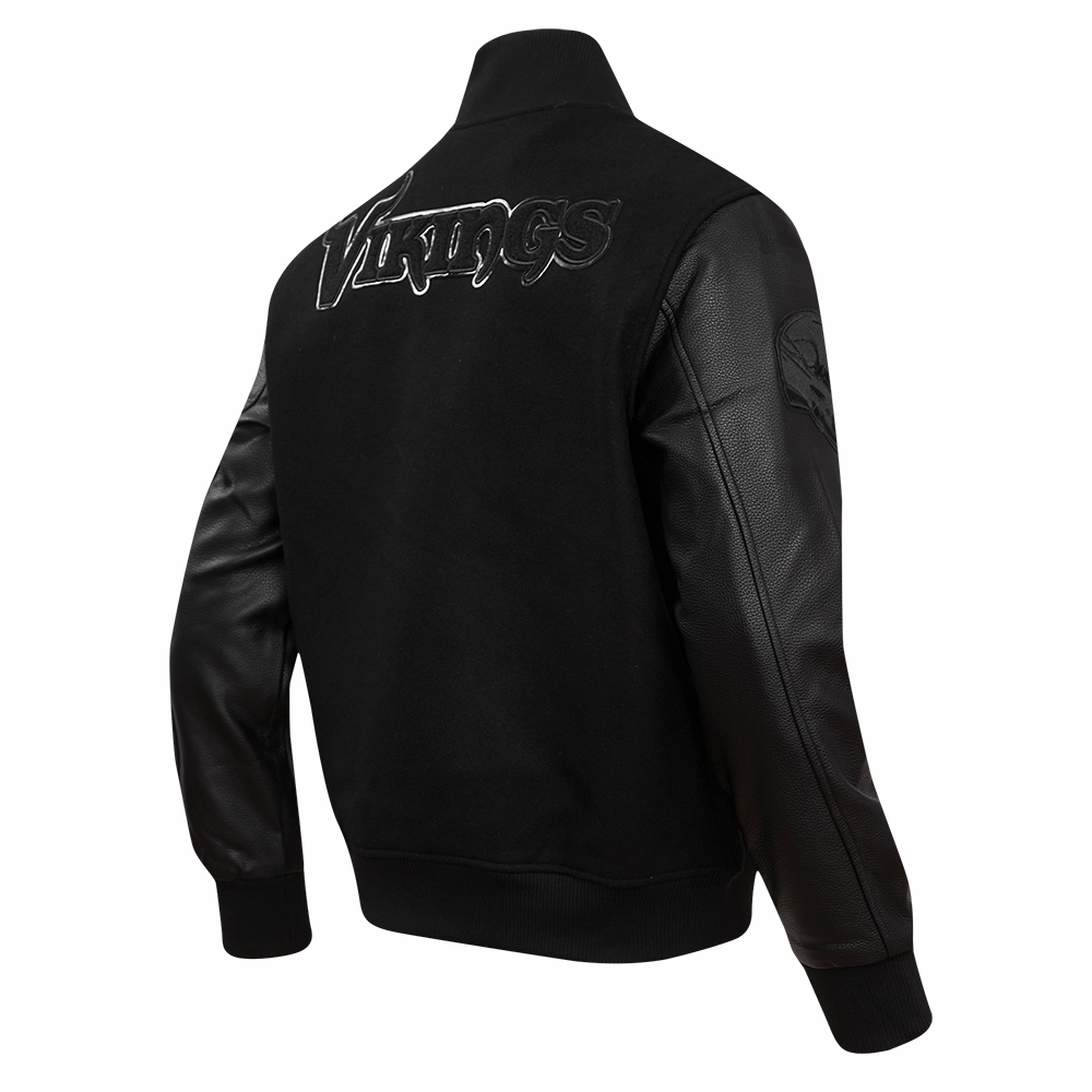 NFL MINNESOTA VIKINGS TRIPLE BLACK MEN'S WOOL VARSITY JACKET (TRIPLE BLACK MEN'S)