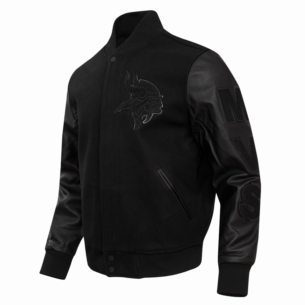 NFL MINNESOTA VIKINGS TRIPLE BLACK MEN'S WOOL VARSITY JACKET (TRIPLE BLACK MEN'S)