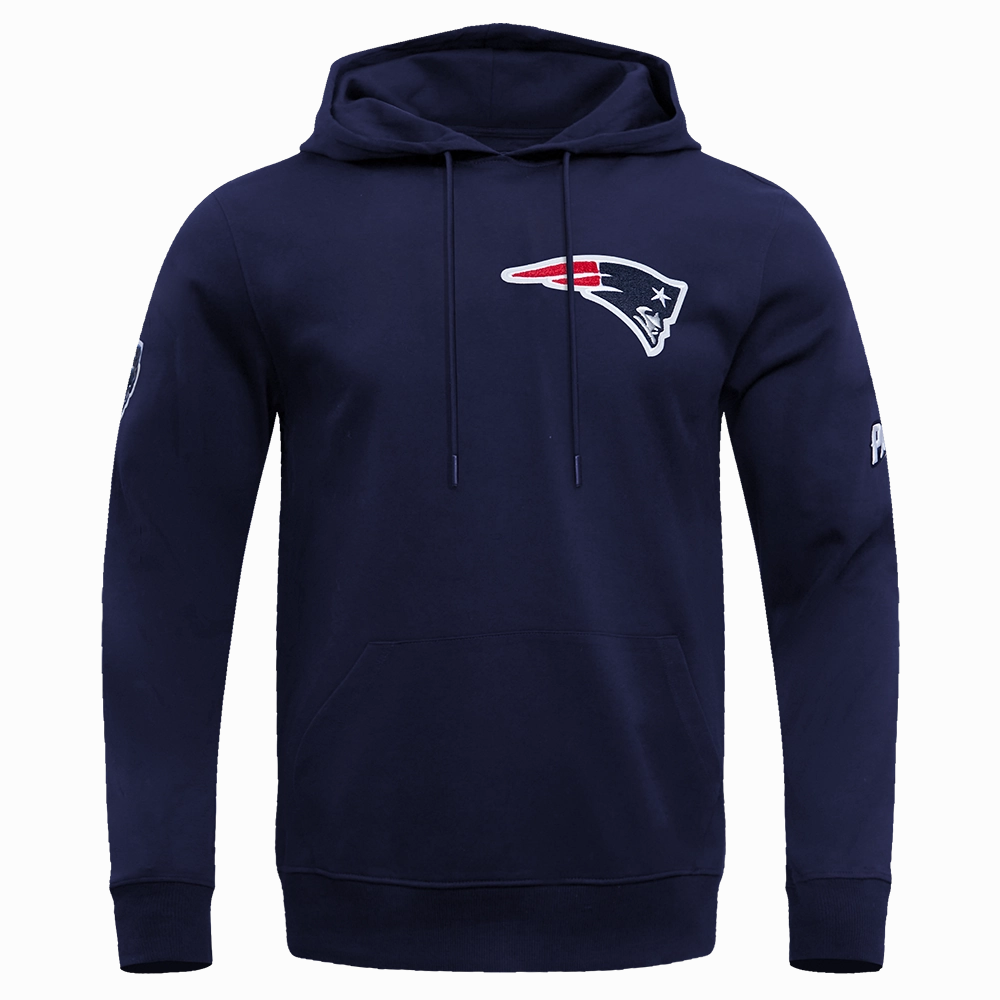 NFL NEW ENGLAND PATRIOTS CLASSIC CHENILLE MEN'S DOUBLE KNIT PULLOVER HOODIE (NAVY)