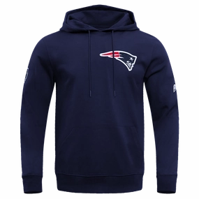 NFL NEW ENGLAND PATRIOTS CLASSIC CHENILLE MEN'S DOUBLE KNIT PULLOVER HOODIE (NAVY)
