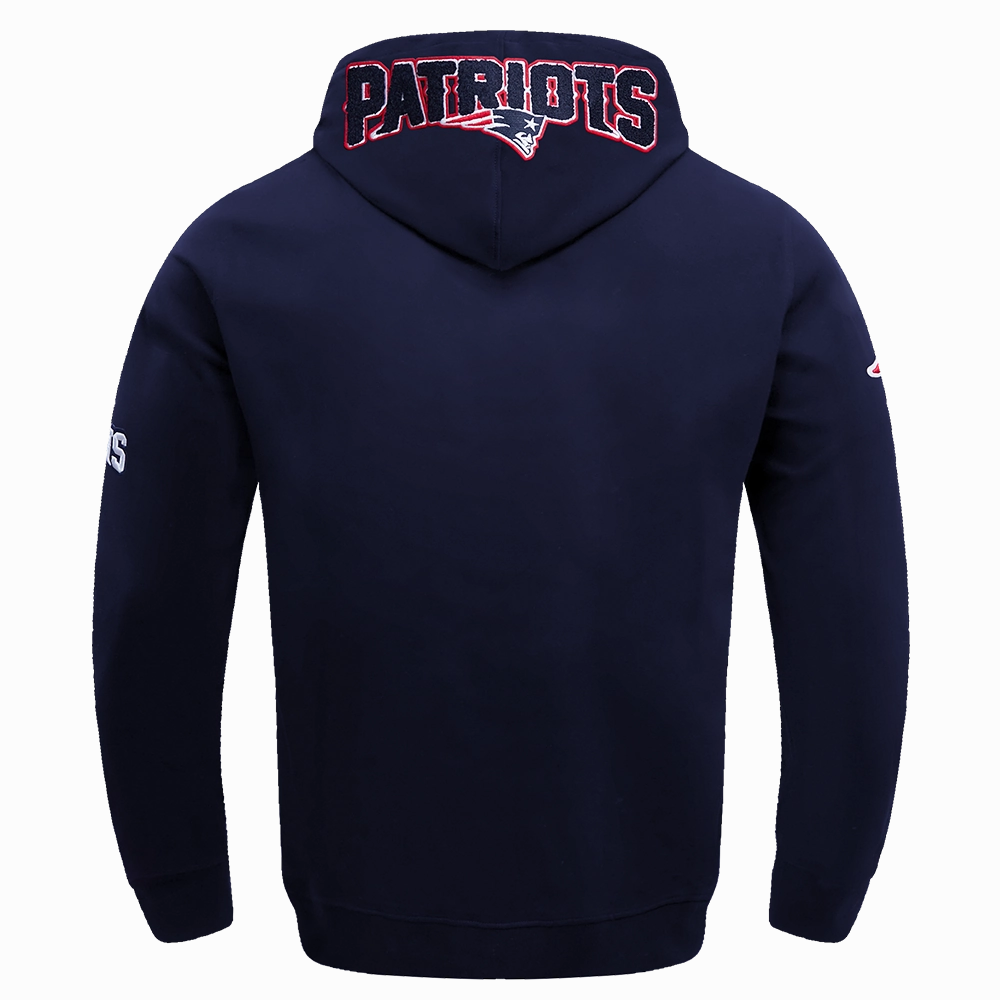 NFL NEW ENGLAND PATRIOTS CLASSIC CHENILLE MEN'S DOUBLE KNIT PULLOVER HOODIE (NAVY)