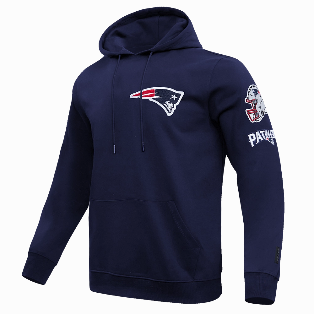 NFL NEW ENGLAND PATRIOTS CLASSIC CHENILLE MEN'S DOUBLE KNIT PULLOVER HOODIE (NAVY)