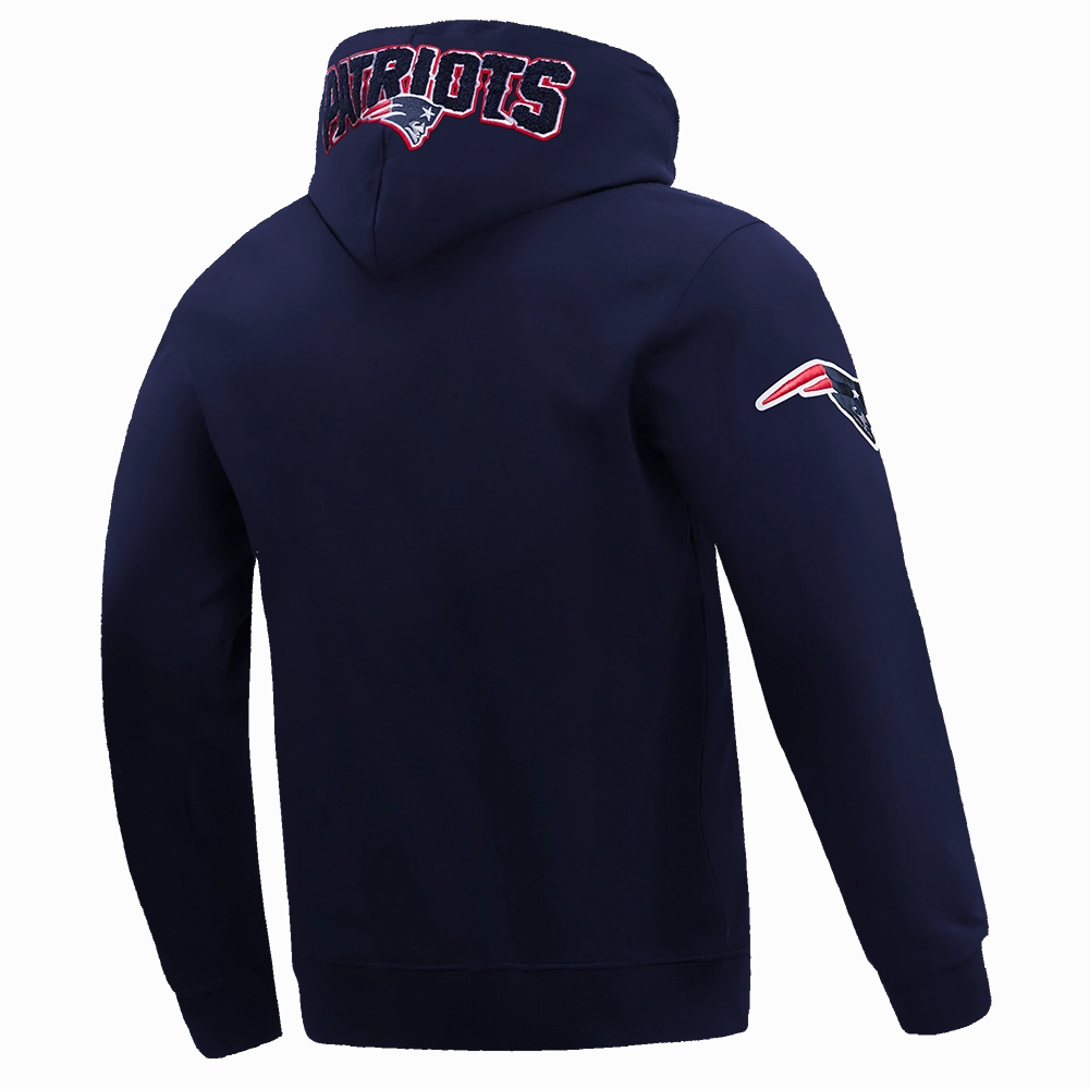 NFL NEW ENGLAND PATRIOTS CLASSIC CHENILLE MEN'S DOUBLE KNIT PULLOVER HOODIE (NAVY)