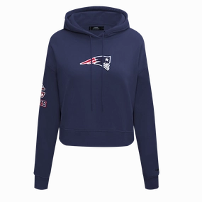 NFL NEW ENGLAND PATRIOTS CLASSIC WOMEN'S FLEECE CROPPED PULLOVER HOODIE (MIDNIGHT NAVY)