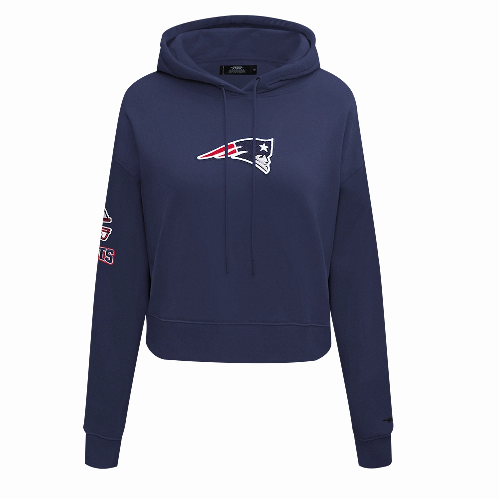 NFL NEW ENGLAND PATRIOTS CLASSIC WOMEN'S FLEECE CROPPED PULLOVER HOODIE (MIDNIGHT NAVY)